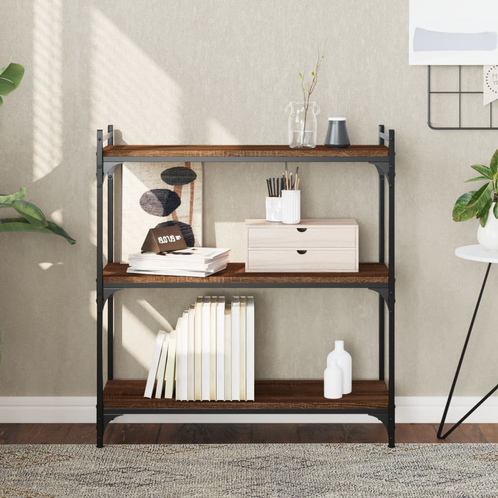 Boekenkast 3-Laags 80X30X Bewerkt Hout Bruin Eikenkleur 80 cm