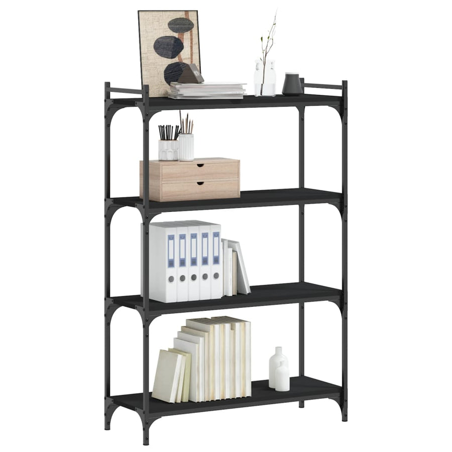 Boekenkast 4-Laags Bewerkt Hout 80 x 30 x 120 cm Zwart