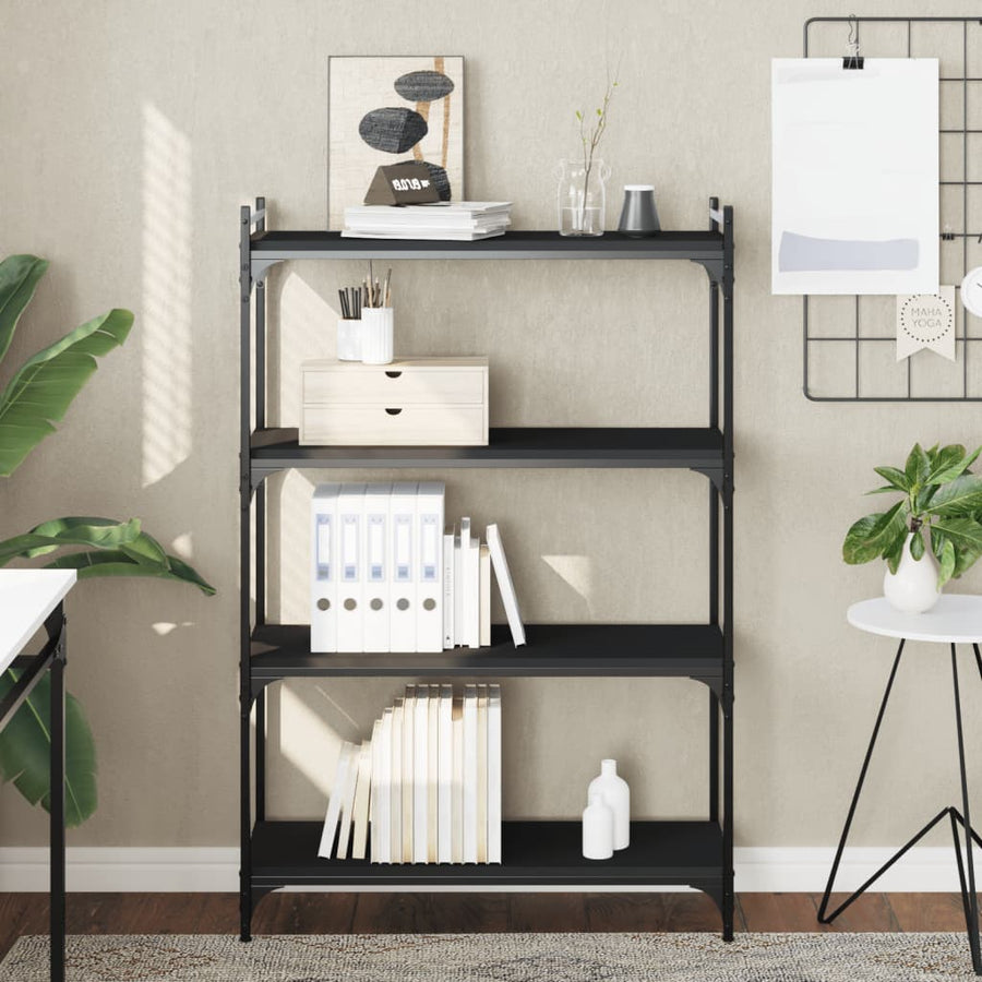 Boekenkast 4-Laags Bewerkt Hout 80 x 30 x 120 cm Zwart
