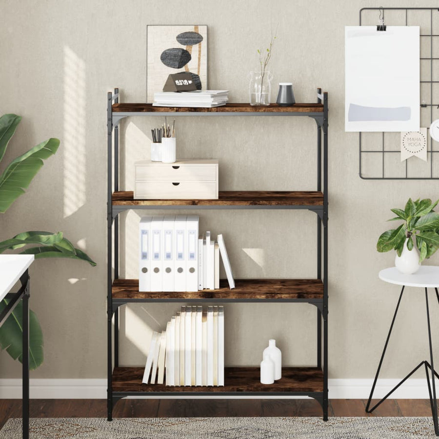 Boekenkast 4-Laags 80X30X Bewerkt Hout Kleur Gerookt Eiken 80 cm