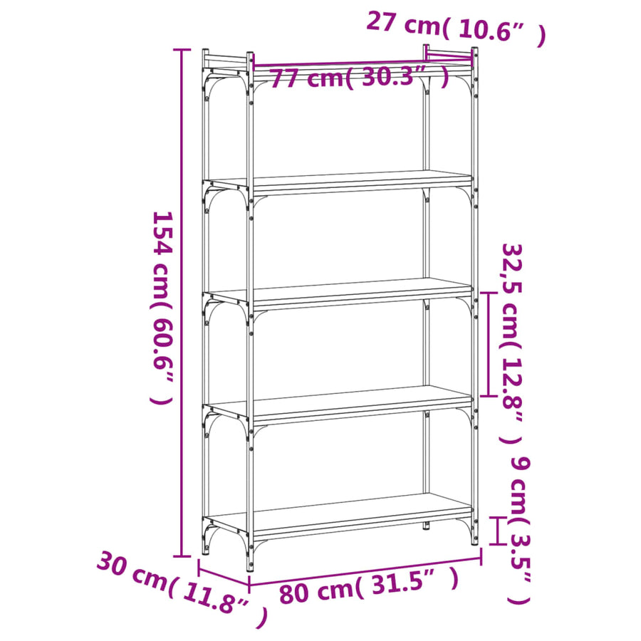 Boekenkast 5-Laags Bewerkt Hout 80 x 30 x 154 cm Zwart