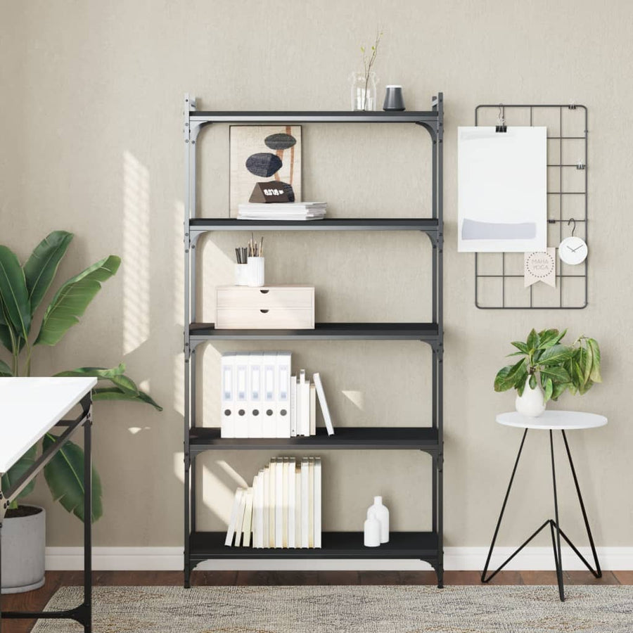 Boekenkast 5-Laags Bewerkt Hout 80 x 30 x 154 cm Zwart