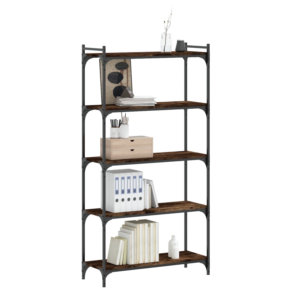 Boekenkast 5-laags 80x30x154 cm bewerkt hout gerookt eikenkleur
