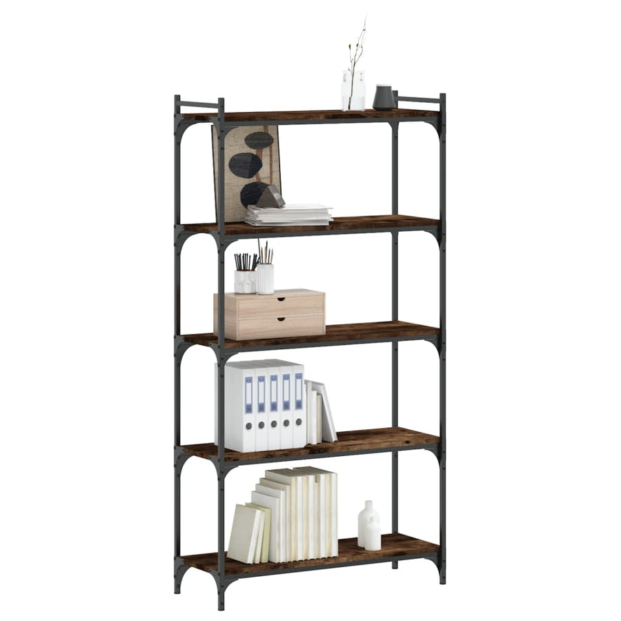 Boekenkast 5-laags 80x30x154 cm bewerkt hout gerookt eikenkleur