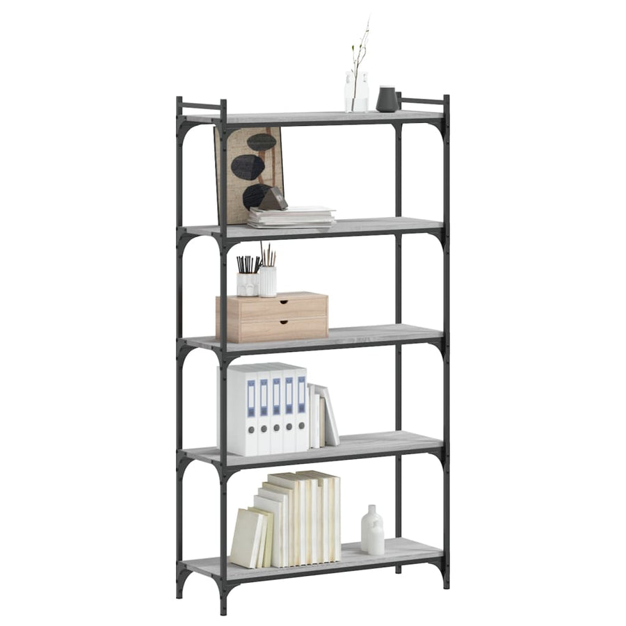 Boekenkast 5-Laags Bewerkt Hout Eiken 80 x 30 x 154 cm Grijs sonoma