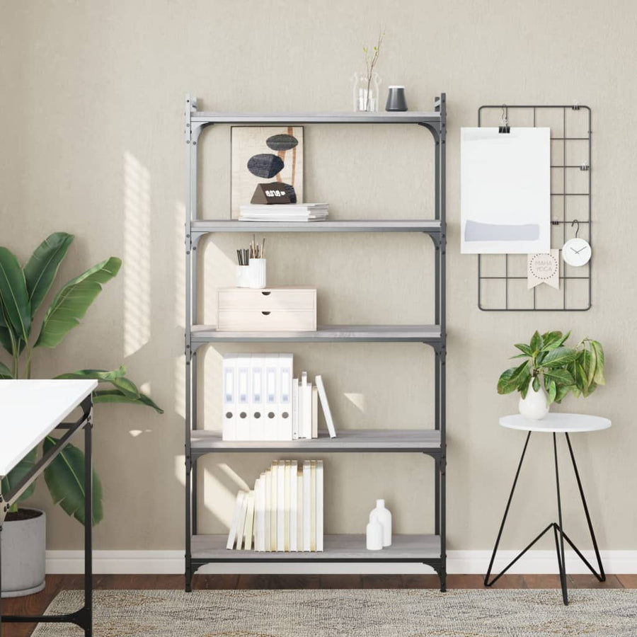 Boekenkast 5-Laags Bewerkt Hout Eiken 80 x 30 x 154 cm Grijs sonoma