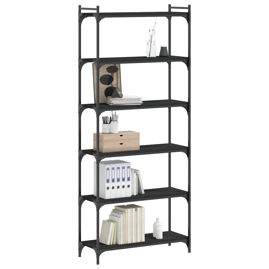 Boekenkast 6-Laags Bewerkt Hout 80 x 30 x 188 cm Zwart