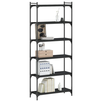 Boekenkast 6-Laags Bewerkt Hout 80 x 30 x 188 cm Zwart