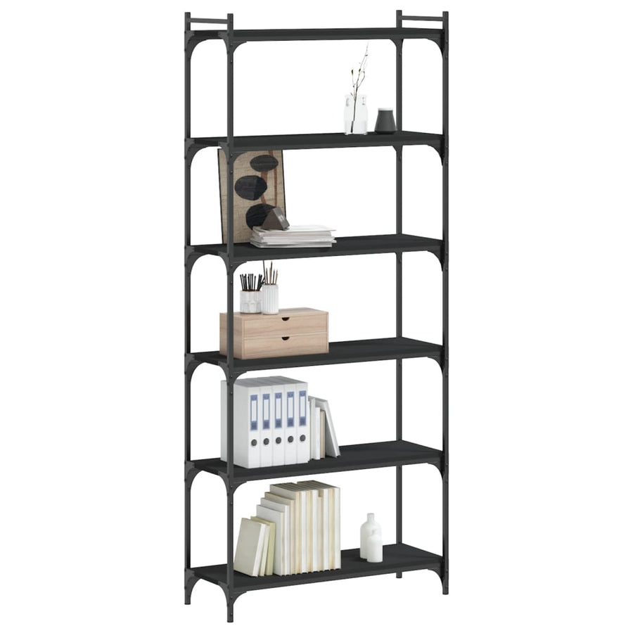 Boekenkast 6-Laags Bewerkt Hout 80 x 30 x 188 cm Zwart