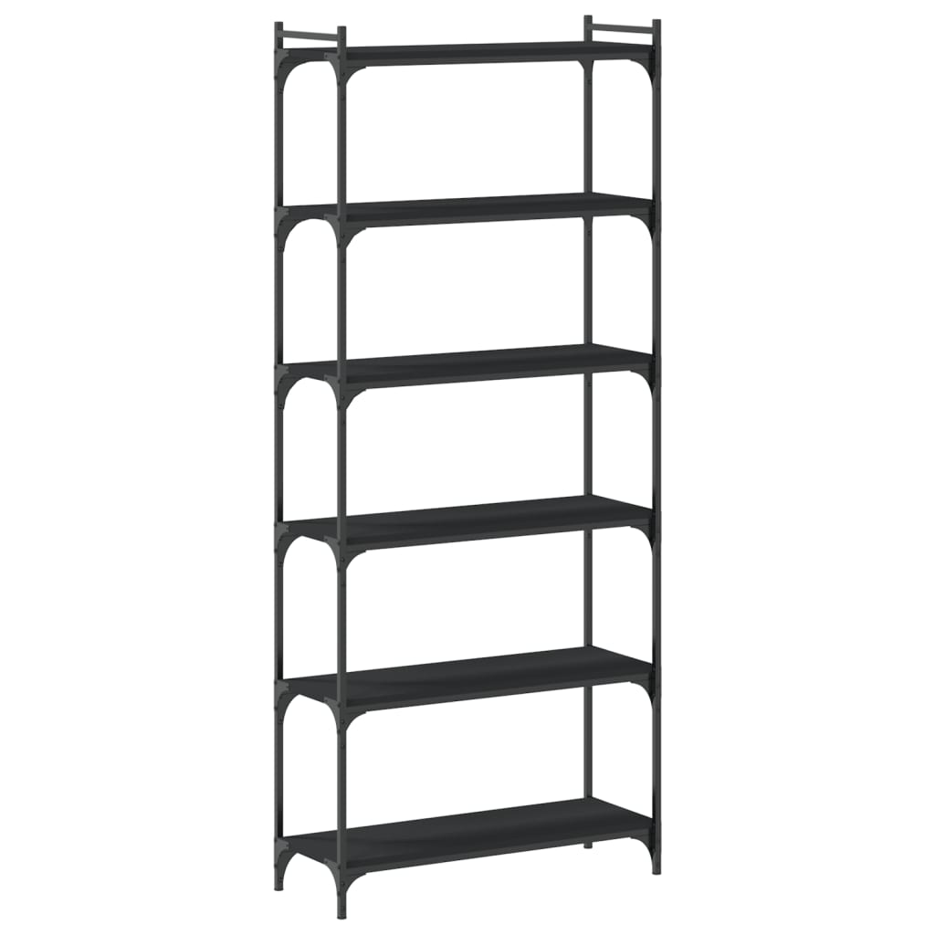 Boekenkast 6-Laags Bewerkt Hout 80 x 30 x 188 cm Zwart