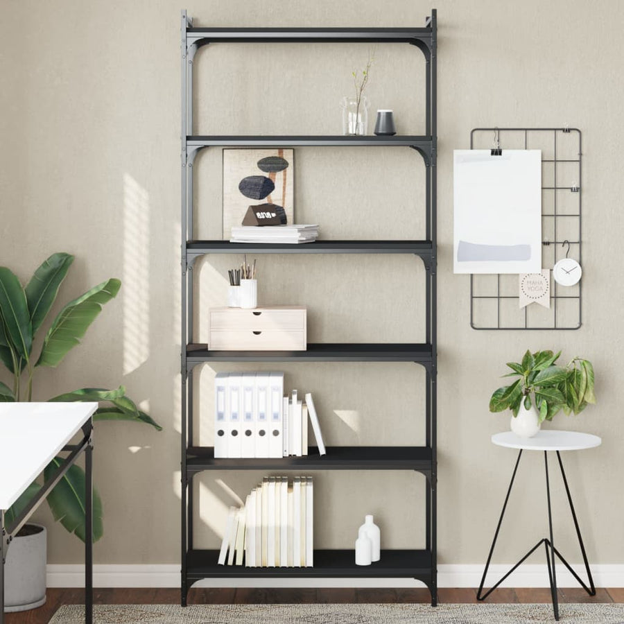 Boekenkast 6-Laags Bewerkt Hout 80 x 30 x 188 cm Zwart
