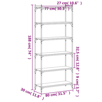Boekenkast 6-Laags 80X30X Bewerkt Hout Sonoma Eiken 80 cm