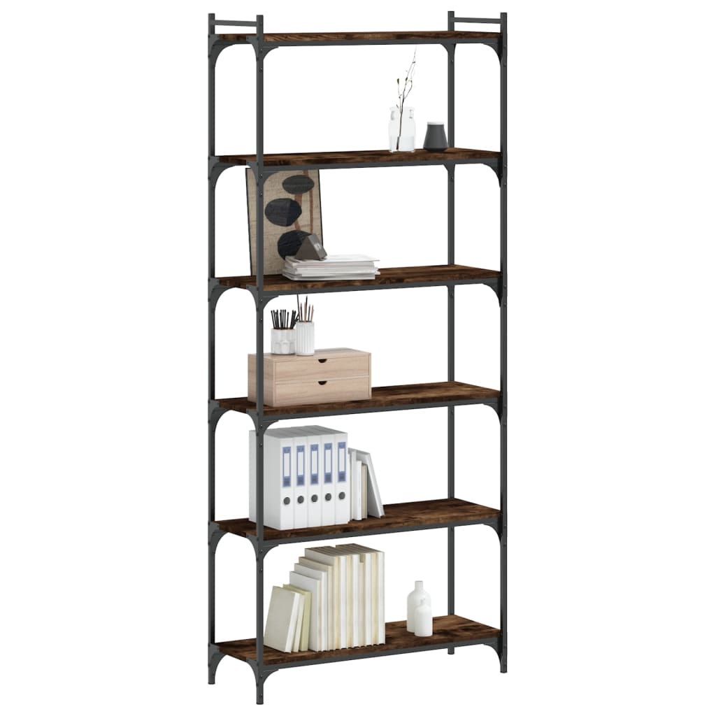 Boekenkast 6-Laags 80X30X Bewerkt Hout Kleur Gerookt Eiken 80 cm