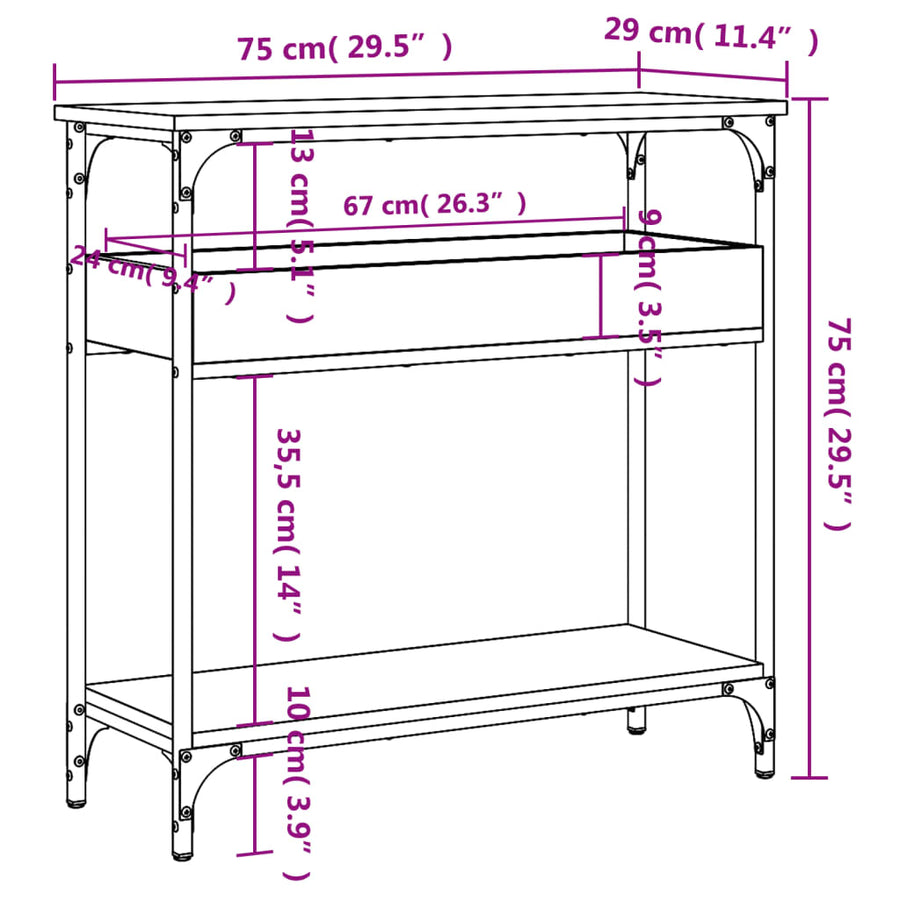 Wandtafel Met Schap 75X29X Bewerkt Hout Zwart