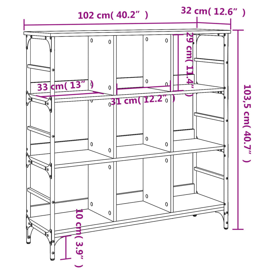 Dressoir 02X32X03,5 Cm Bewerkt Hout Eikenkleurig 102 x 32 x 103.5 cm Grijs sonoma
