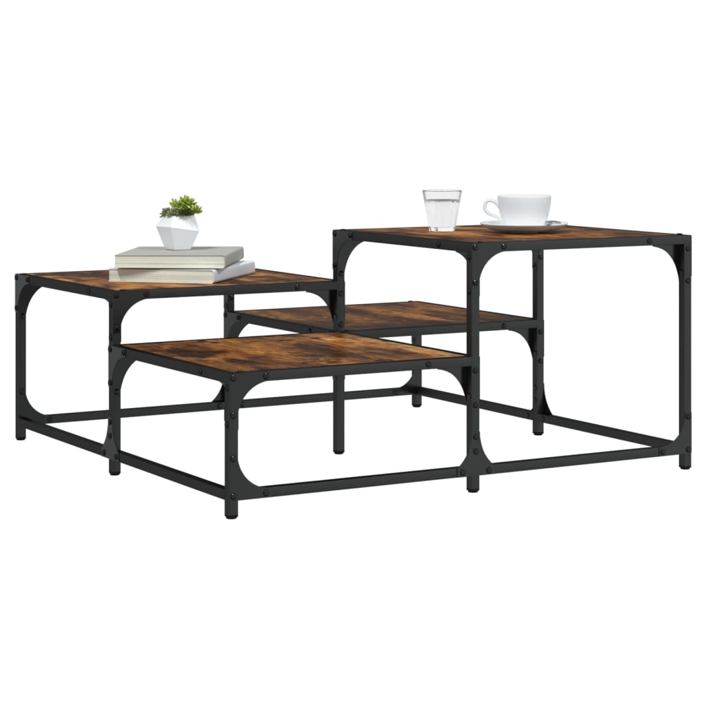 Salontafel 87,5X87,5X40 Cm Bewerkt Hout Kleurig 87.5 x 87.5 x 40 cm Gerookt eiken