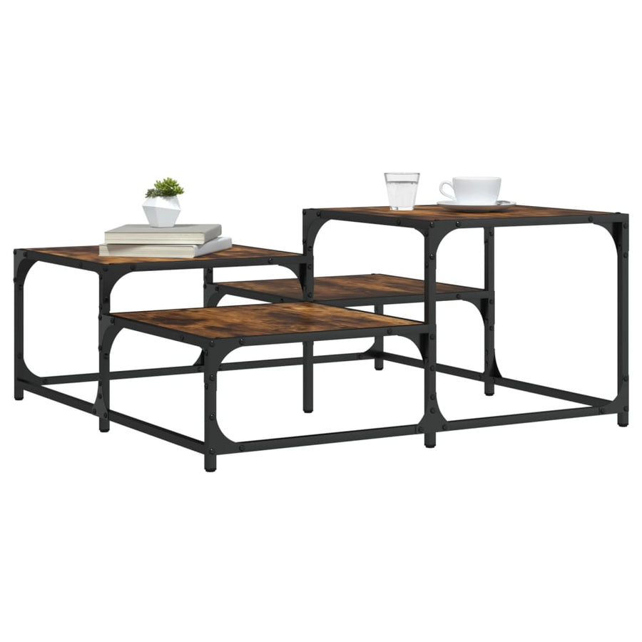 Salontafel 87,5X87,5X40 Cm Bewerkt Hout Kleurig 87.5 x 87.5 x 40 cm Gerookt eiken
