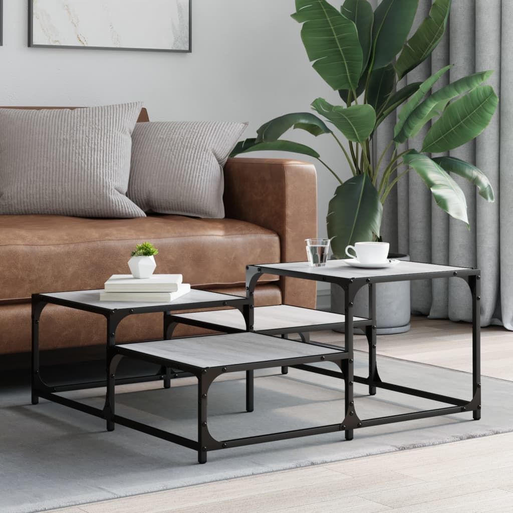 Salontafel 87,5X87,5X40 Cm Bewerkt Hout Eikenkleur 87.5 x 87.5 x 40 cm Grijs sonoma
