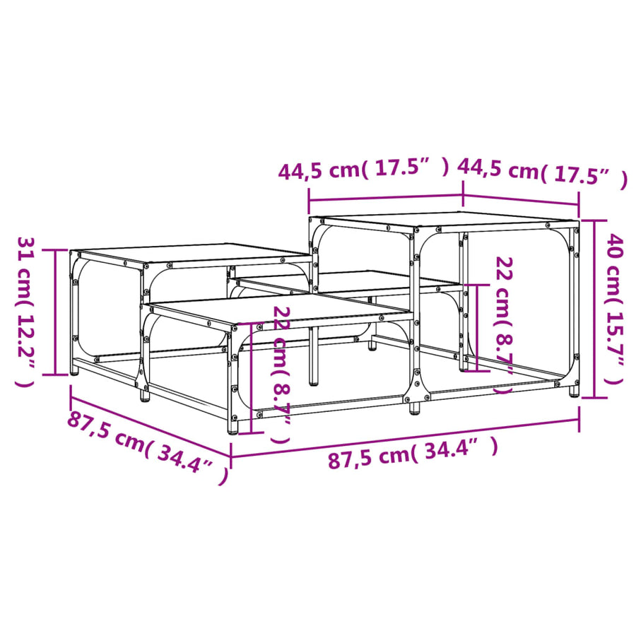 Salontafel 87,5X87,5X40 Cm Bewerkt Hout Eikenkleur 87.5 x 87.5 x 40 cm Grijs sonoma