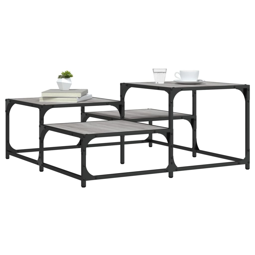 Salontafel 87,5X87,5X40 Cm Bewerkt Hout Eikenkleur 87.5 x 87.5 x 40 cm Grijs sonoma