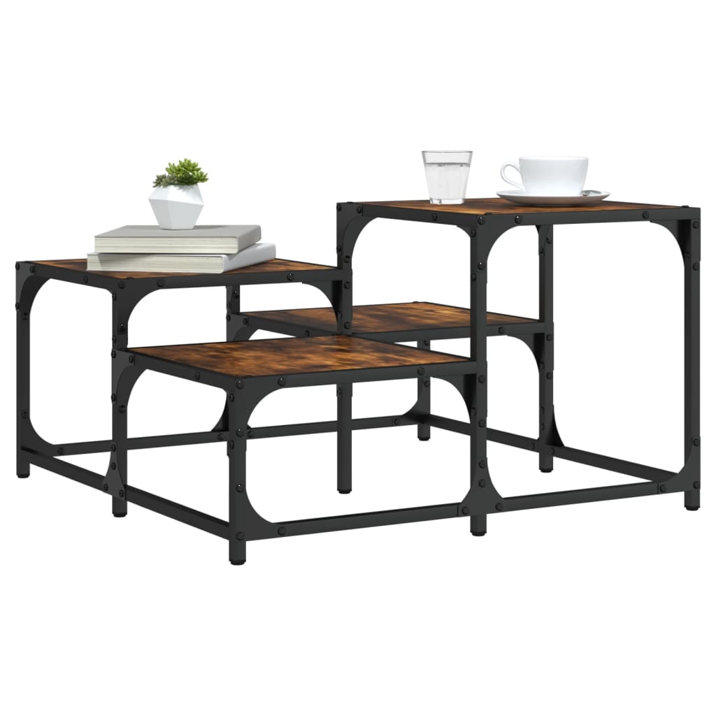Salontafel Bewerkt Hout Kleurig 68 x 68 x 40 cm Gerookt eiken