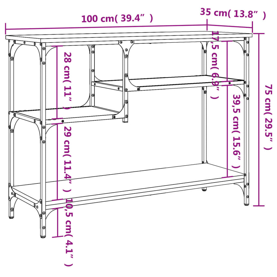 Wandtafel met schappen 100x35x75 cm bruin eikenkleur