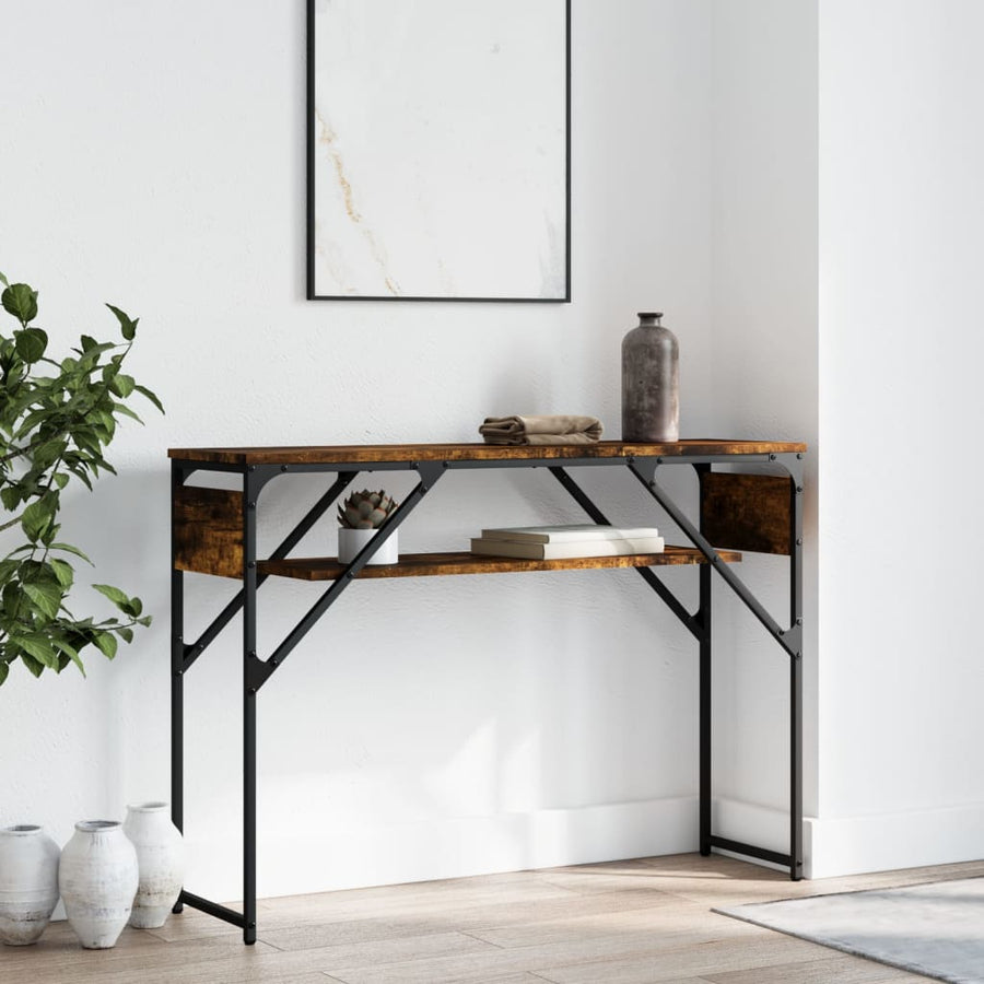 Wandtafel Met Schap Bewerkt Hout 105 x 30 x 75 cm Gerookt eiken