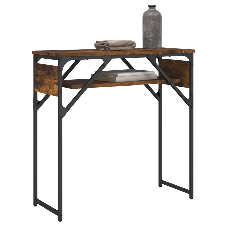 Wandtafel Met Schap Bewerkt Hout 75 x 30 x 75 cm Gerookt eiken
