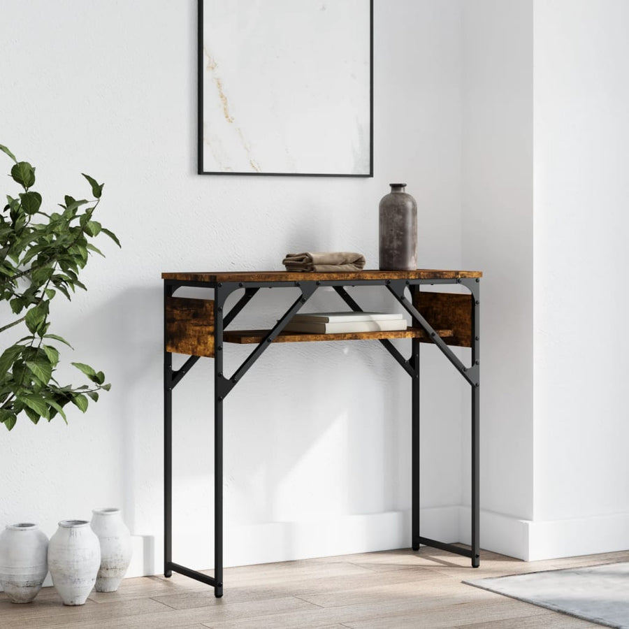 Wandtafel Met Schap Bewerkt Hout 75 x 30 x 75 cm Gerookt eiken