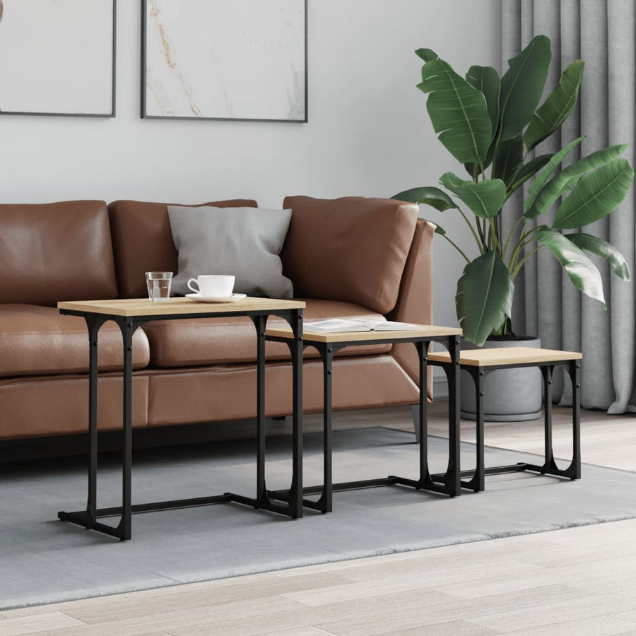 3-Delige Tafeltjesset Bewerkt Hout Kleurig Sonoma eiken