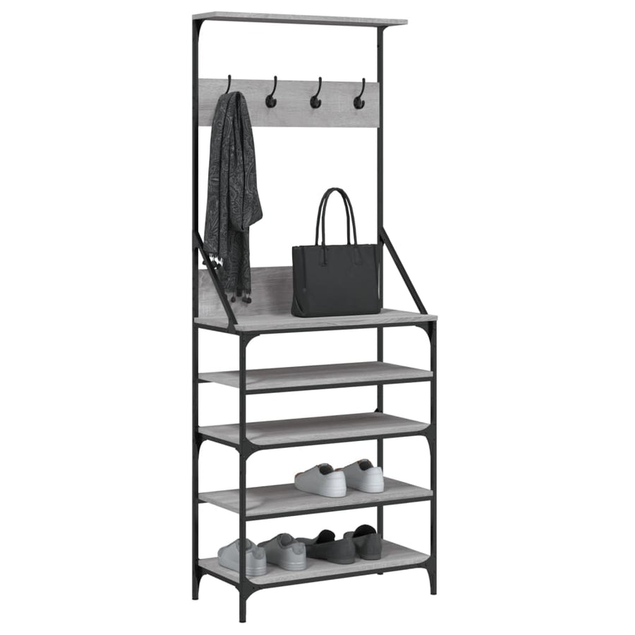 Kledingrek met schoenenrek 70x34x184 cm grijs sonoma eikenkleur 70 x 34 x 184 cm Grijs sonoma