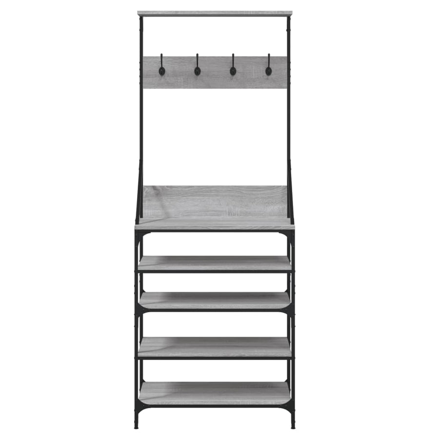 Kledingrek met schoenenrek 70x34x184 cm grijs sonoma eikenkleur 70 x 34 x 184 cm Grijs sonoma