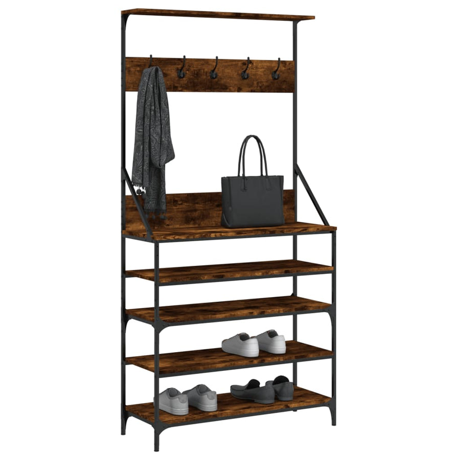 Kledingrek Met Schoenenrek Kleurig 90 x 34 x 184 cm Gerookt eiken