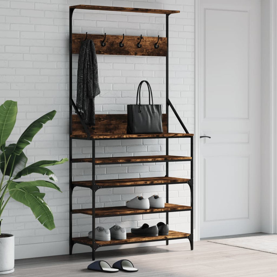 Kledingrek Met Schoenenrek Kleurig 90 x 34 x 184 cm Gerookt eiken