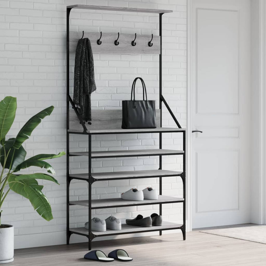 Kledingrek Met Schoenenrek Eikenkleur 90 x 34 x 184 cm Grijs sonoma