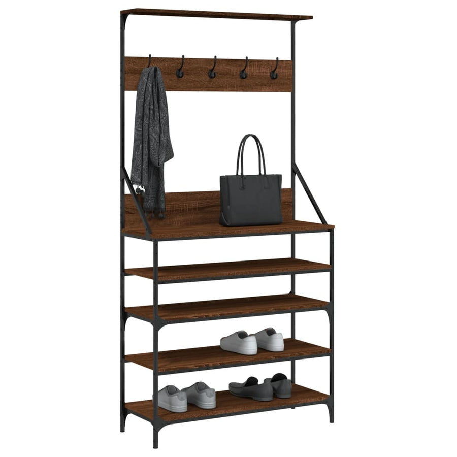 Kledingrek Met Schoenenrek Bruineikenkleurig 90 x 34 x 184 cm bruin eikenkleur