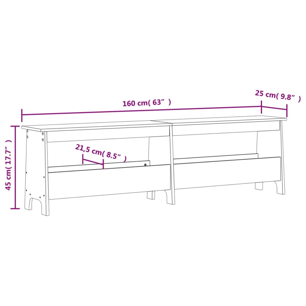 Halbankje Massief Grenenhout 160 x 28 x 45 cm Wit