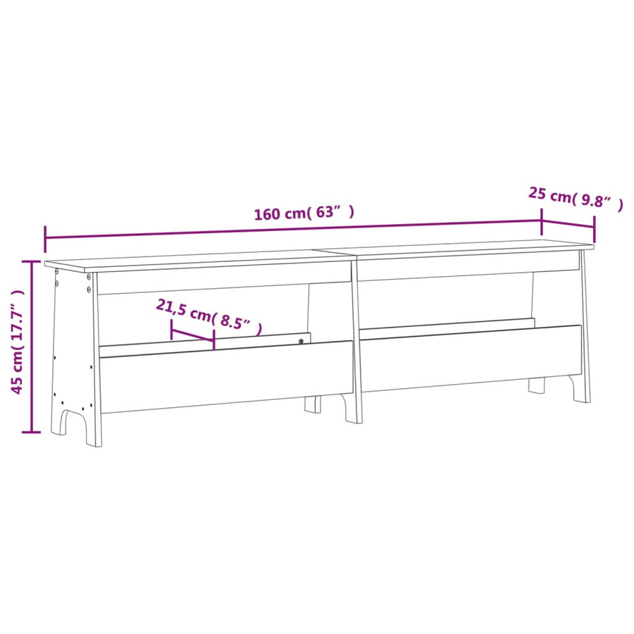 Halbankje Massief Grenenhout 160 x 28 x 45 cm Wit