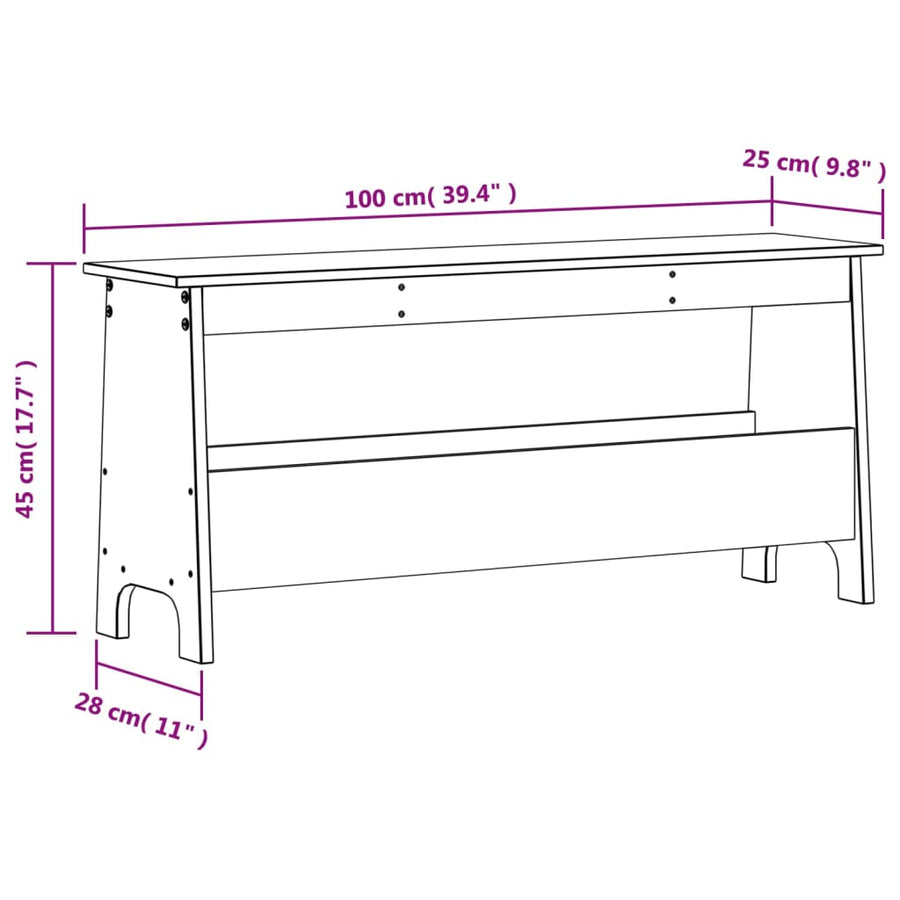 Halbankje Massief Grenenhout 100 x 28 x 45 cm Wit