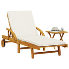 Sun Lounger with Cushion and Table Solid Acacia Wood