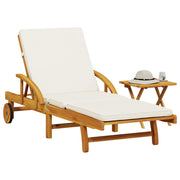 Sun Lounger with Cushion and Table Solid Acacia Wood