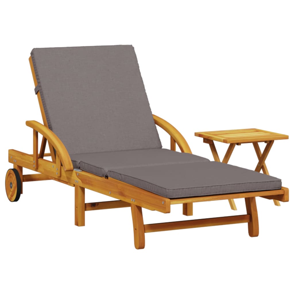 Ligbed met kussen en tafel massief acaciahout