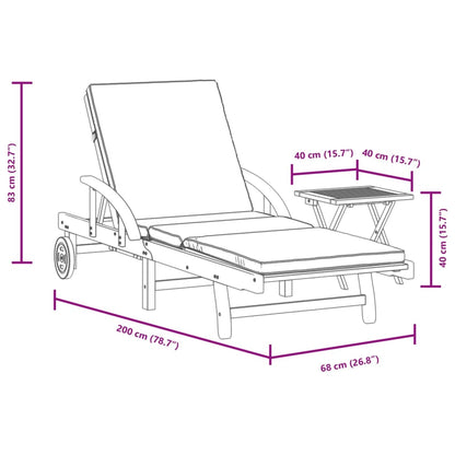 Ligbed met kussen en tafel massief acaciahout