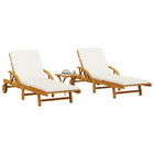 2 Sunloungers with Table Solid Acacia Wood