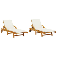 Ligbedden 2 st met kussens 200x68x83 cm massief acaciahout