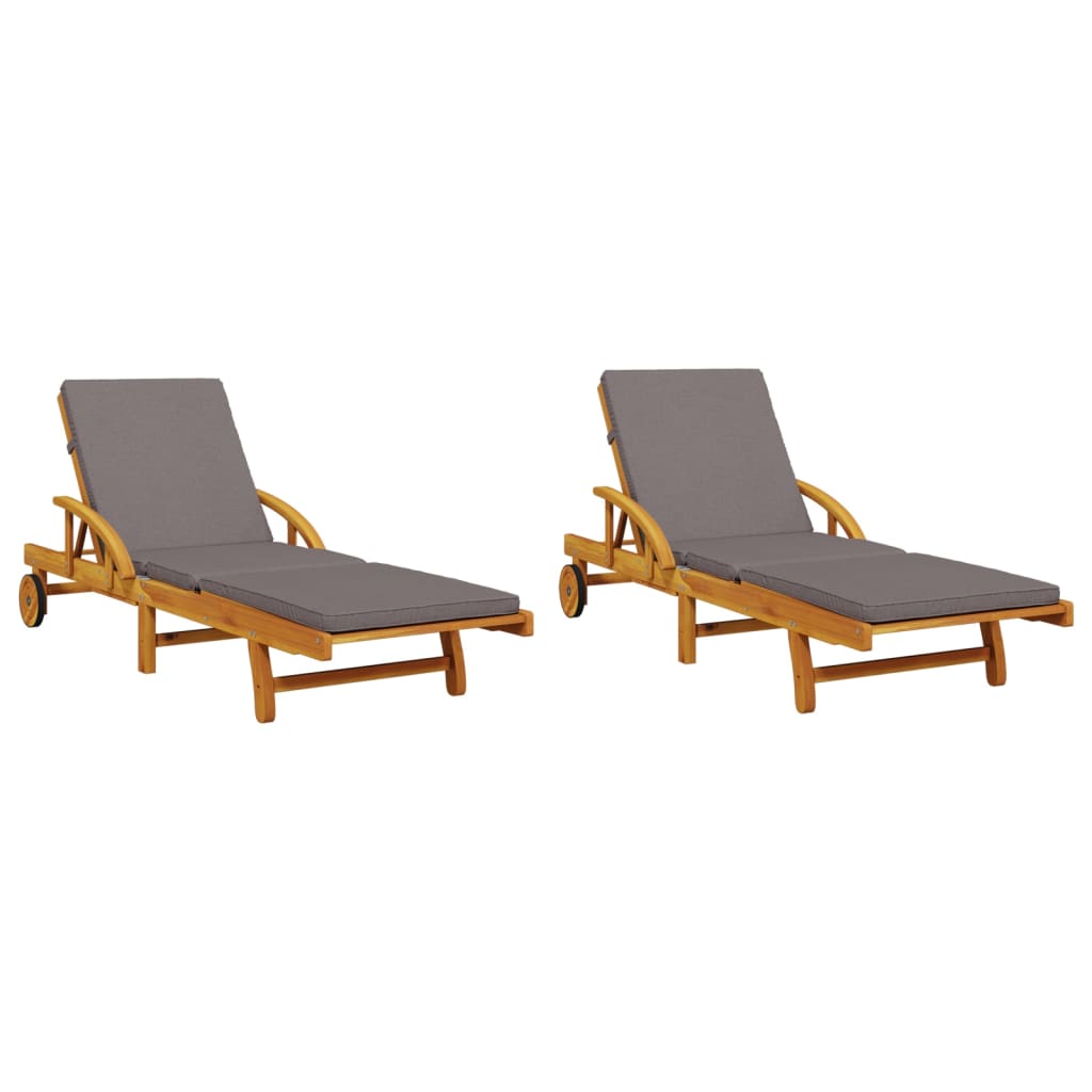 Ligbedden 2 st met kussens 200x68x83 cm massief acaciahout