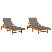 Ligbedden 2 st met kussens 200x68x83 cm massief acaciahout