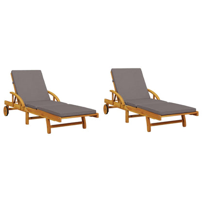 Ligbedden 2 st met kussens 200x68x83 cm massief acaciahout
