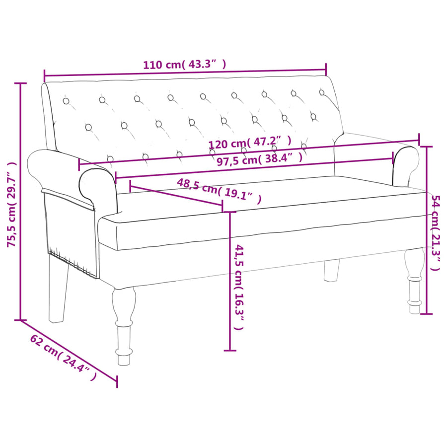 Bankje Met Rugleuning 120X62X75,5 Cm Stof Donkergrijs