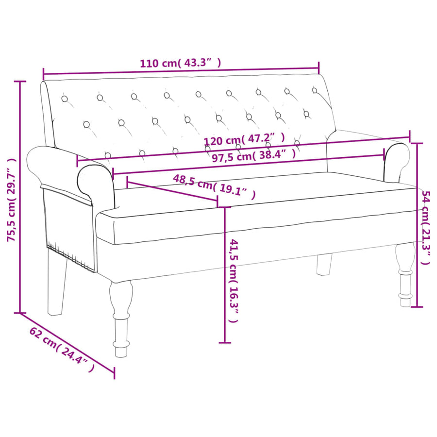 Bankje Met Rugleuning 120X62X75,5 Cm Stof Zwart